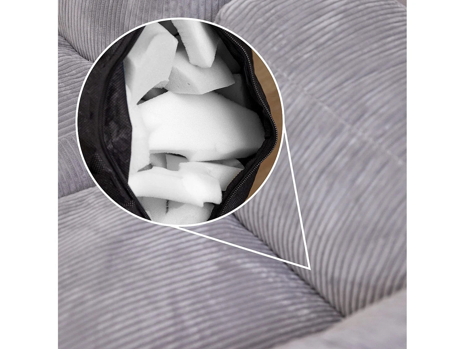 Pouf fauteuil d'angle modulaire en velours côtelé gris - ZEN