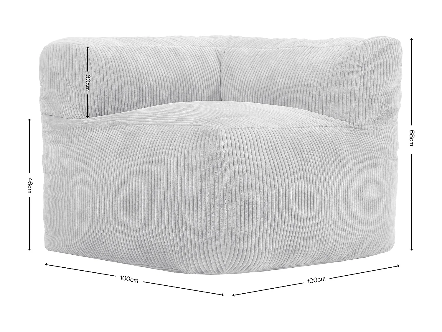 Pouf fauteuil d'angle modulaire en velours côtelé gris - ZEN