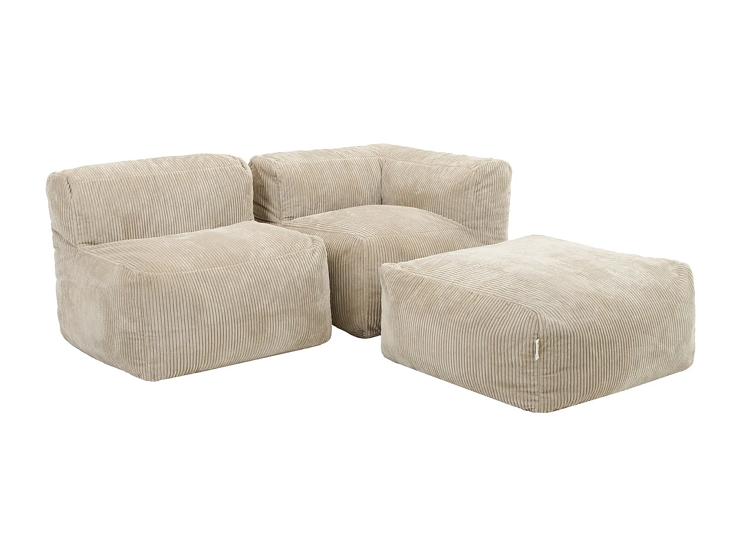 Ensemble canapé poufs 3 pièces, beige : angle, fauteuil et repose-pieds - ZEN