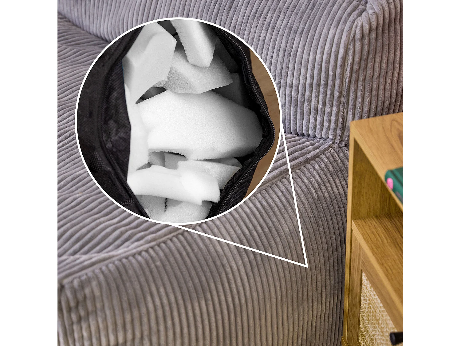 Ensemble canapé poufs 3 pièces, gris : angle, fauteuil et repose-pieds - ZEN