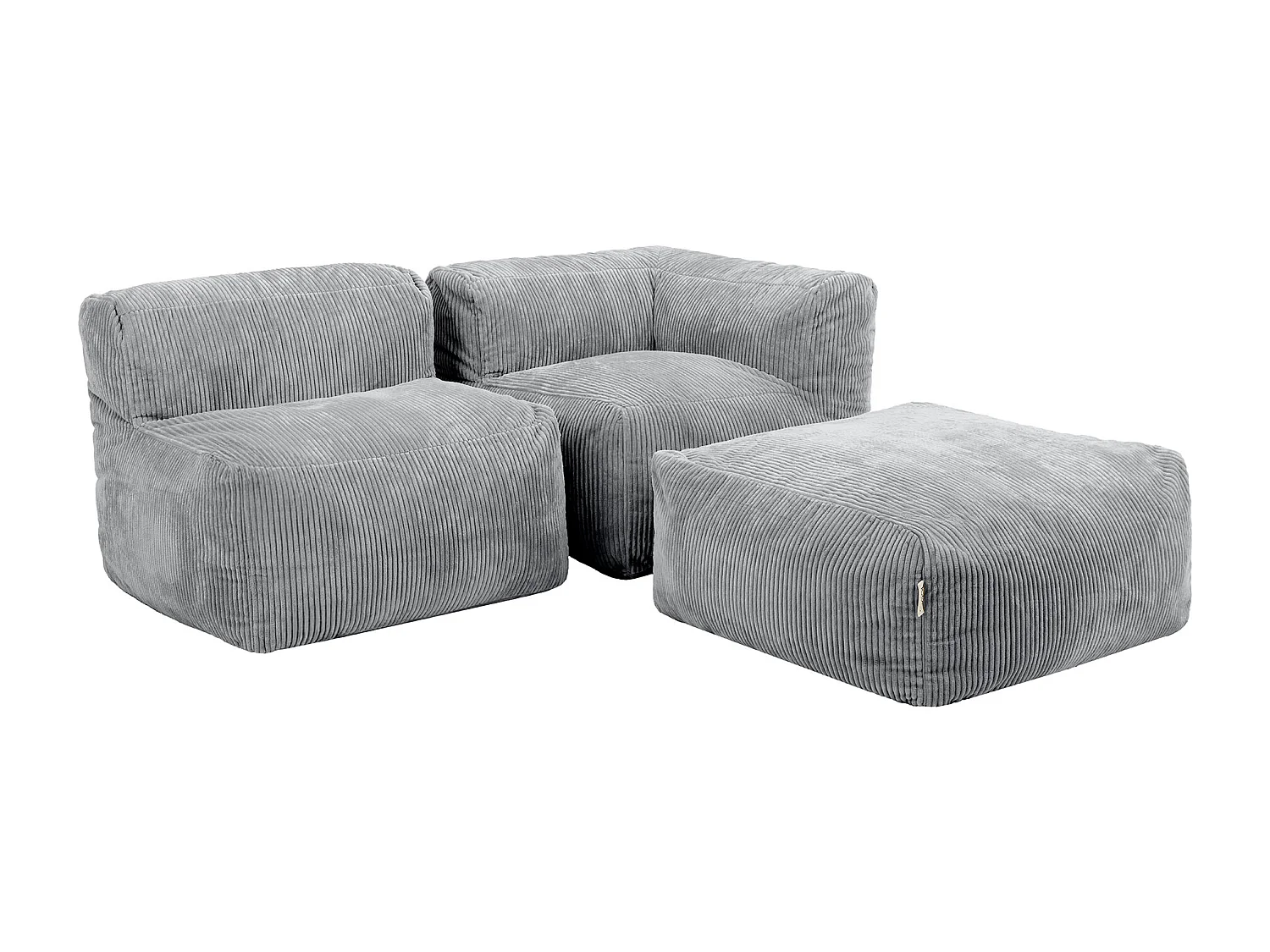 Ensemble canapé poufs 3 pièces, gris : angle, fauteuil et repose-pieds - ZEN