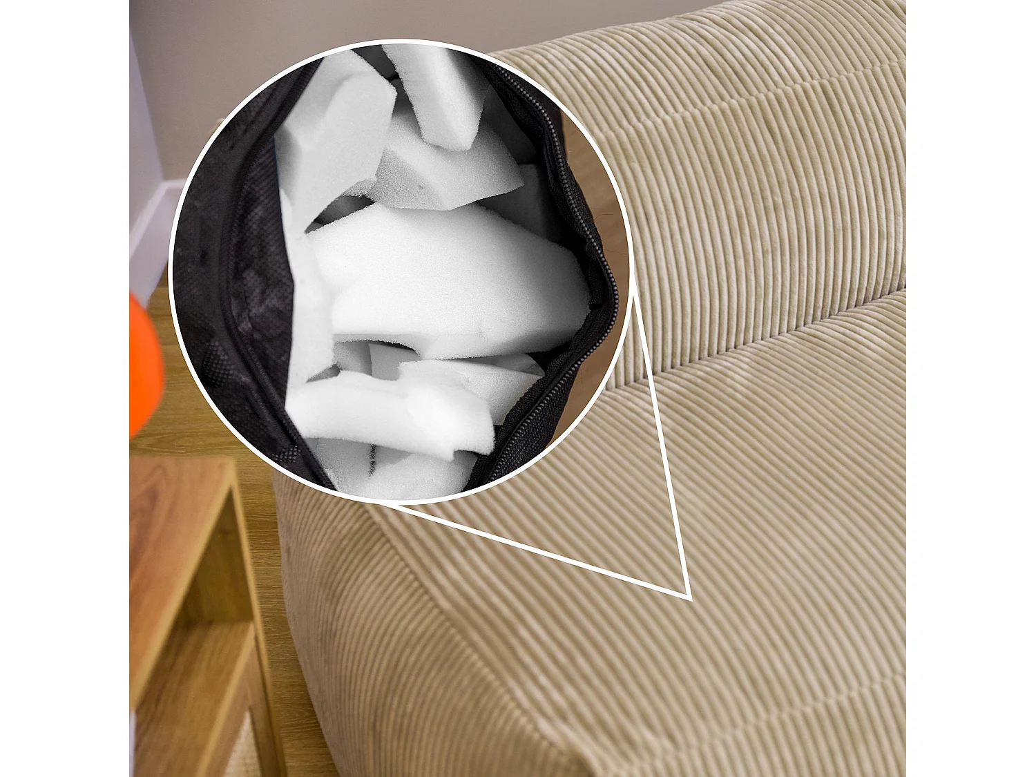 Pouf fauteuil modulaire en velours côtelé beige - ZEN