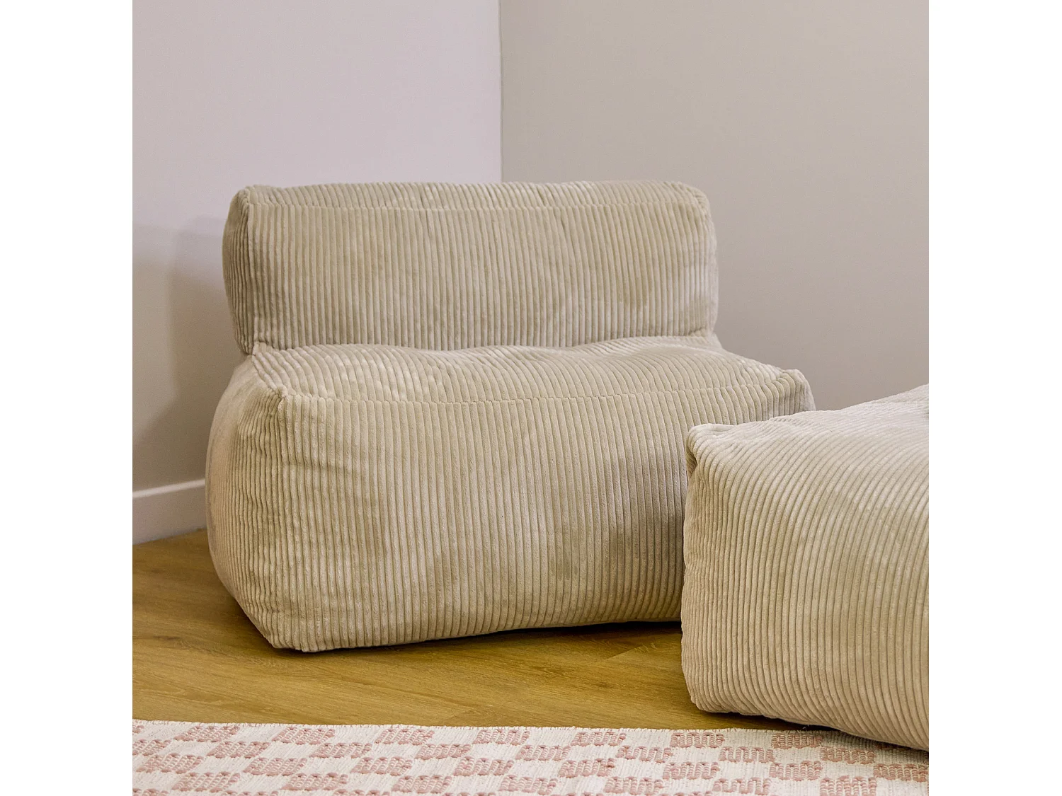 Pouf fauteuil modulaire en velours côtelé beige - ZEN