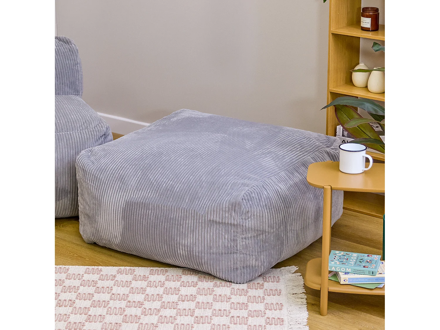 Pouf repose-pieds modulaire en velours côtelé gris - ZEN