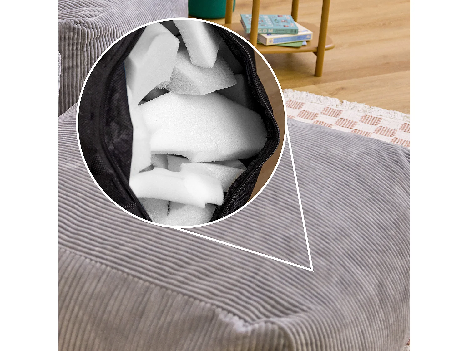 Pouf repose-pieds modulaire en velours côtelé gris - ZEN