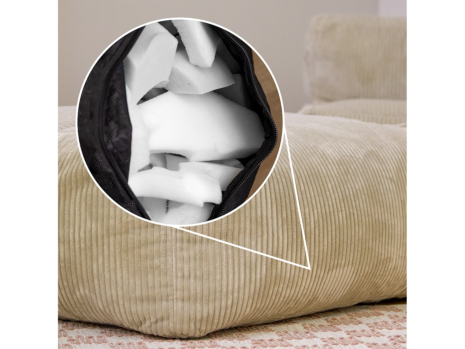 Pouf repose-pieds modulaire en velours côtelé beige - ZEN