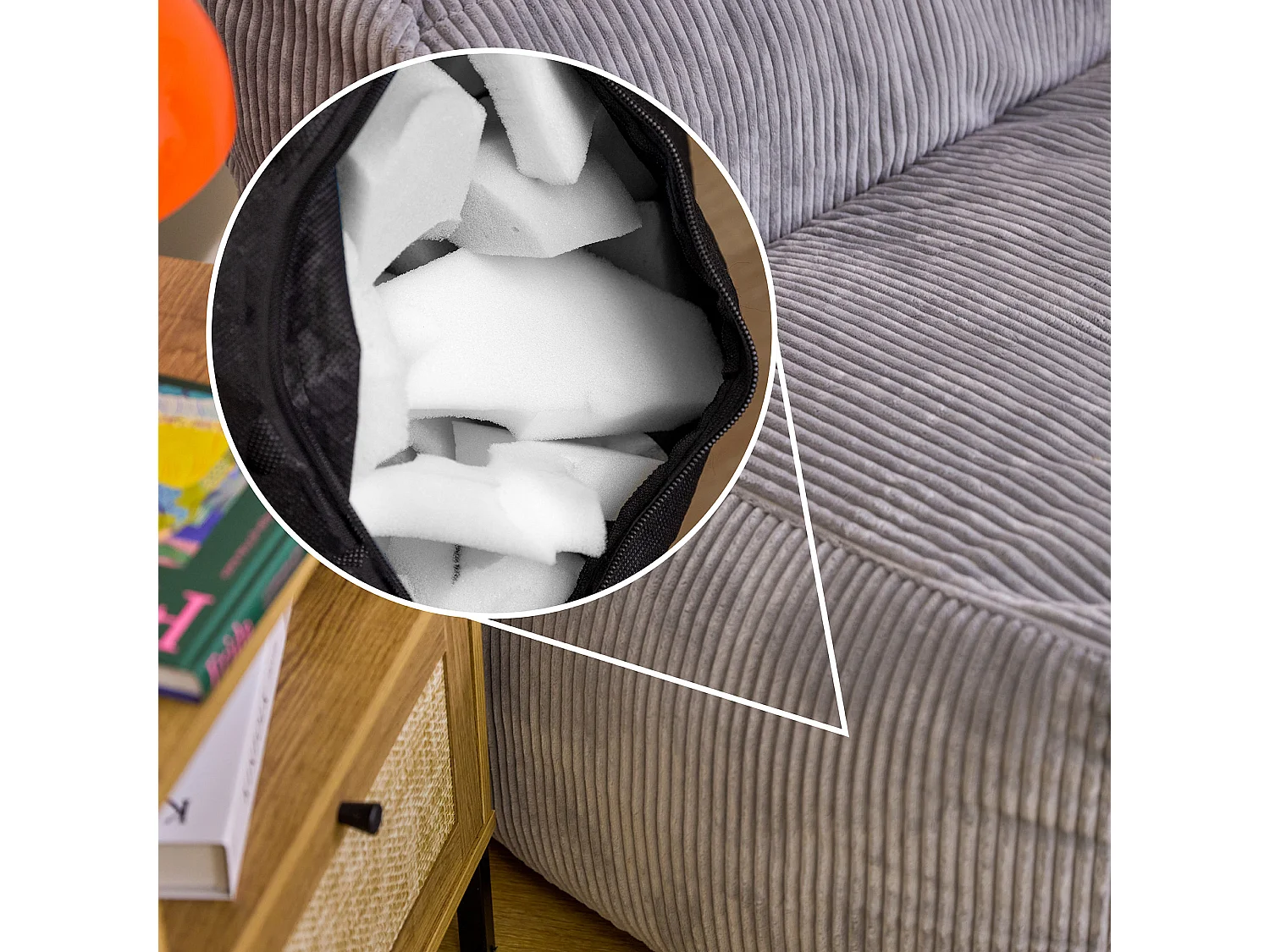 Pouf fauteuil modulaire en velours côtelé gris - ZEN