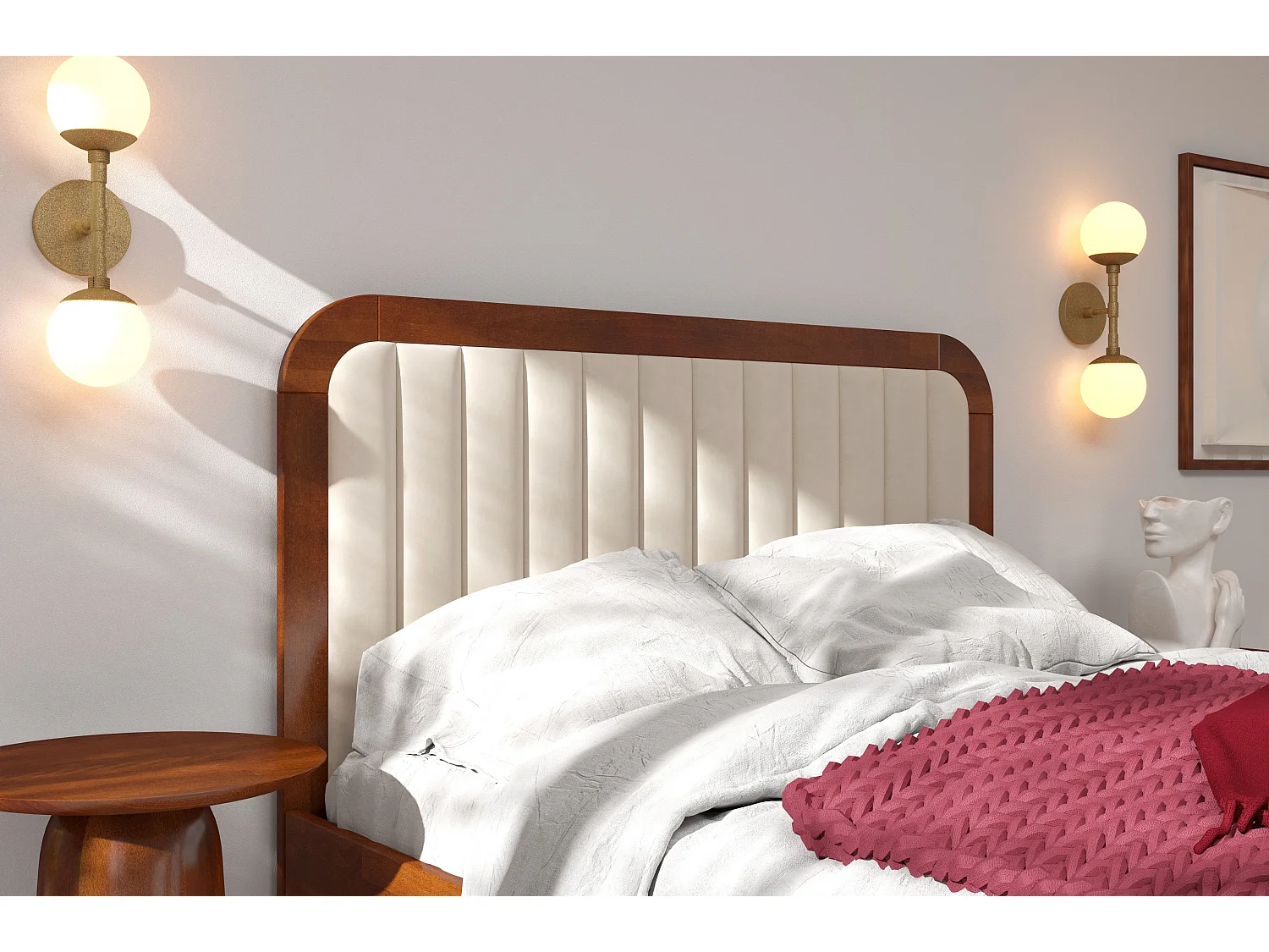 Massivholzbett Modena, gepolstertes kopfteil, buche - lackiert, nussbaumfarbe/ecru, 180x200