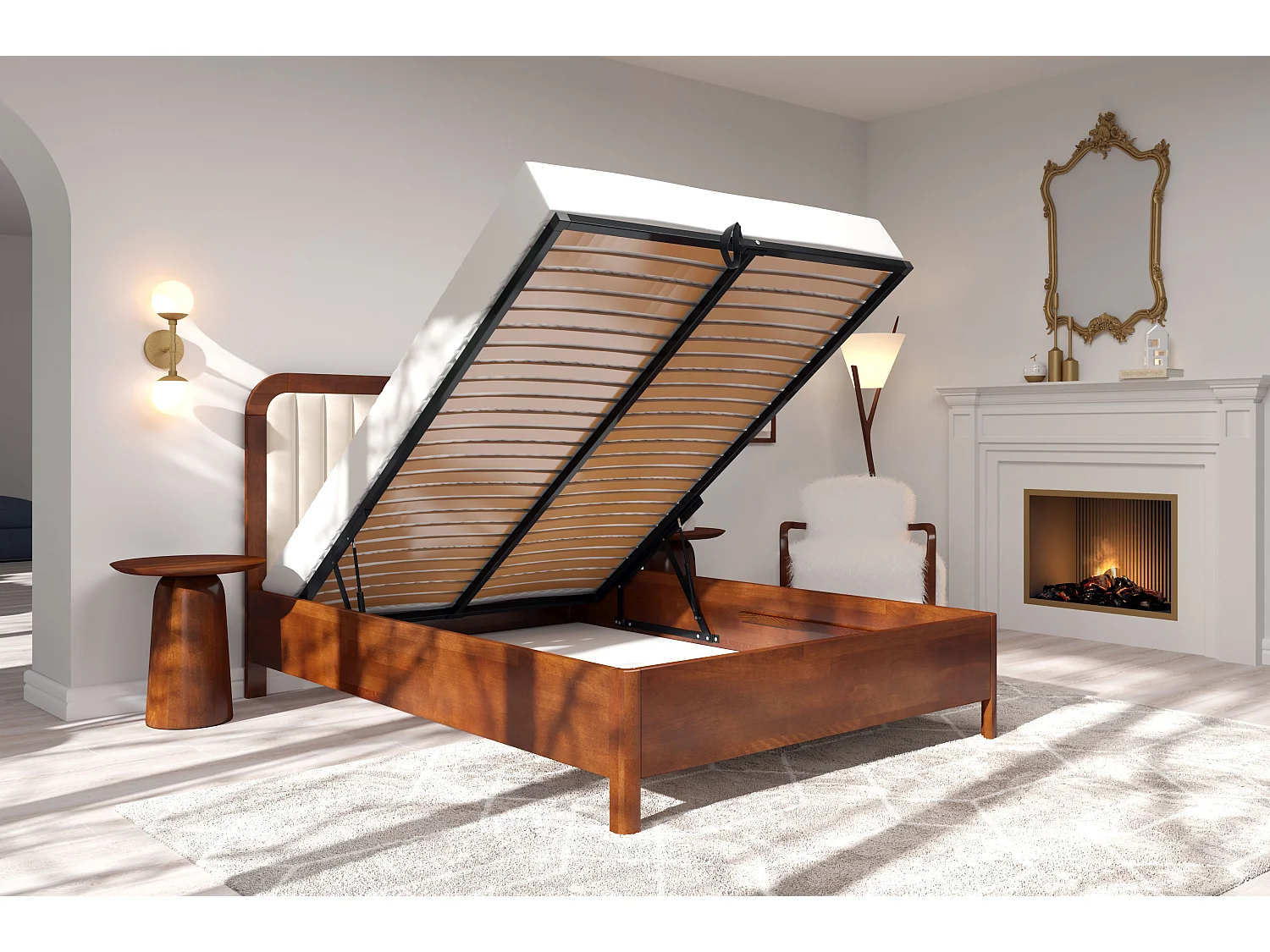 Łóżko bukowe Visby MODENA BC, 140X200, orzech/ecru