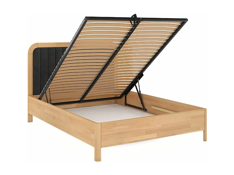 Massivholzbett Modena mit lattenrost und bettkasten, buche - lackiert, naturfarben/schwarz, 180x200