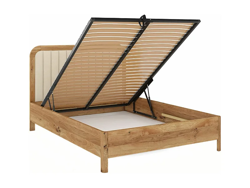 Massivholzbett Modena mit lattenrost und bettkasten, eiche - lackiert, naturfarben/ecru, 140x200