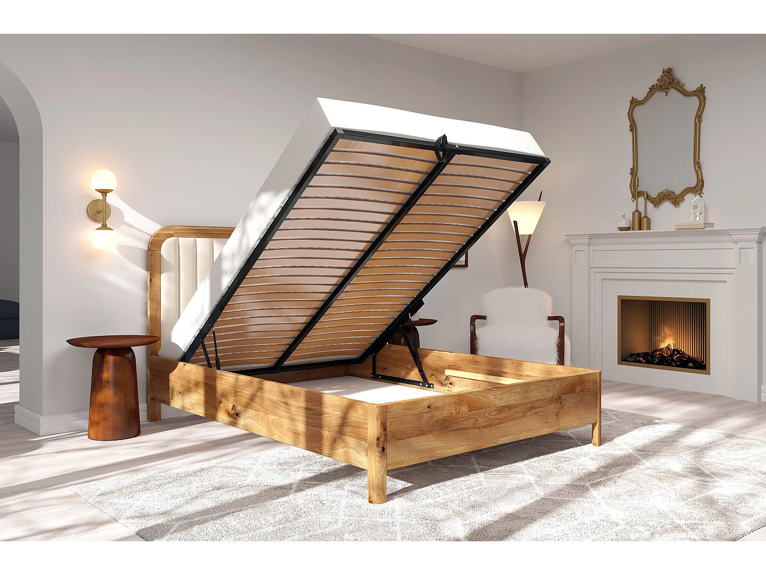 Łóżko dębowe Visby MODENA BC, 140X200, lakier naturalny/ecru