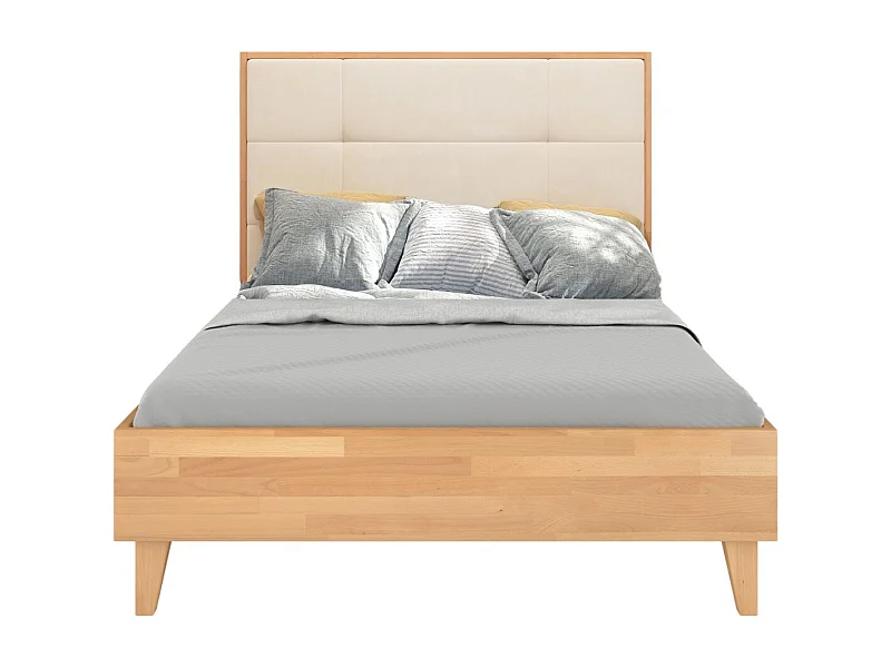 Massivholzbett Frida, gepolstertes kopfteil, buche - lackiert, naturfarben/ecru, 140x200