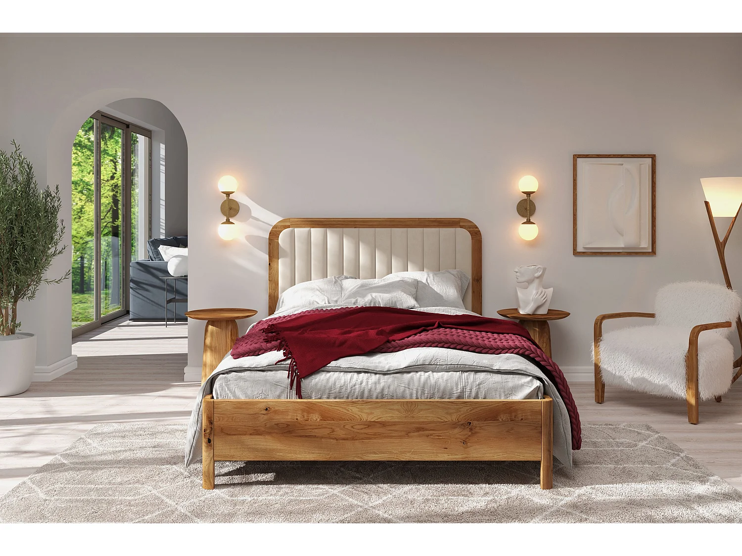 Łóżko dębowe Visby MODENA, 140X200, lakier naturalny/ecru