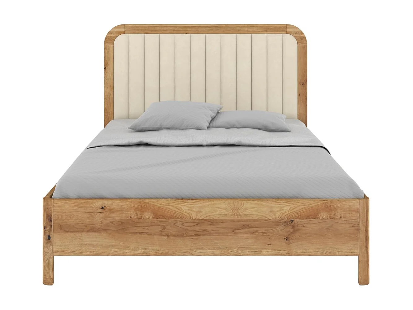 Massivholzbett Modena, gepolstertes kopfteil, eiche - lackiert, naturfarben/ecru, 140x200