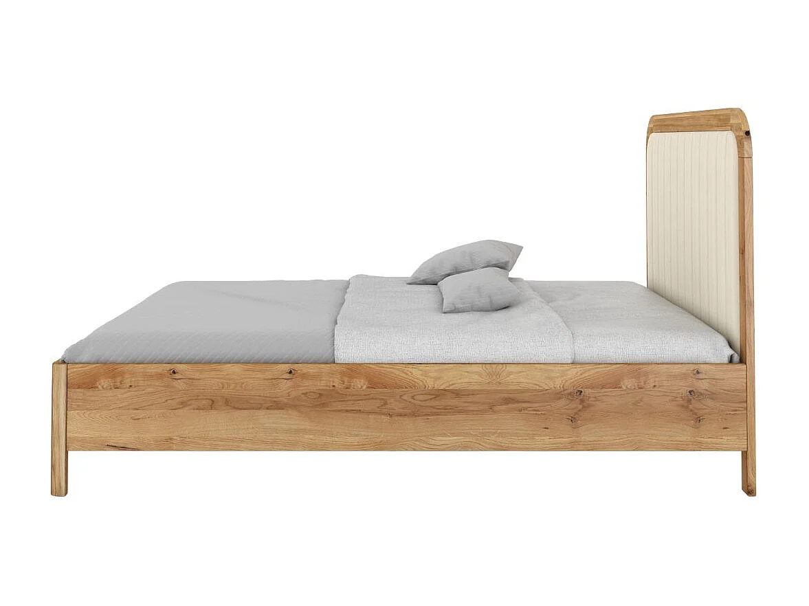 Massivholzbett Modena, gepolstertes kopfteil, eiche - lackiert, naturfarben/ecru, 140x200