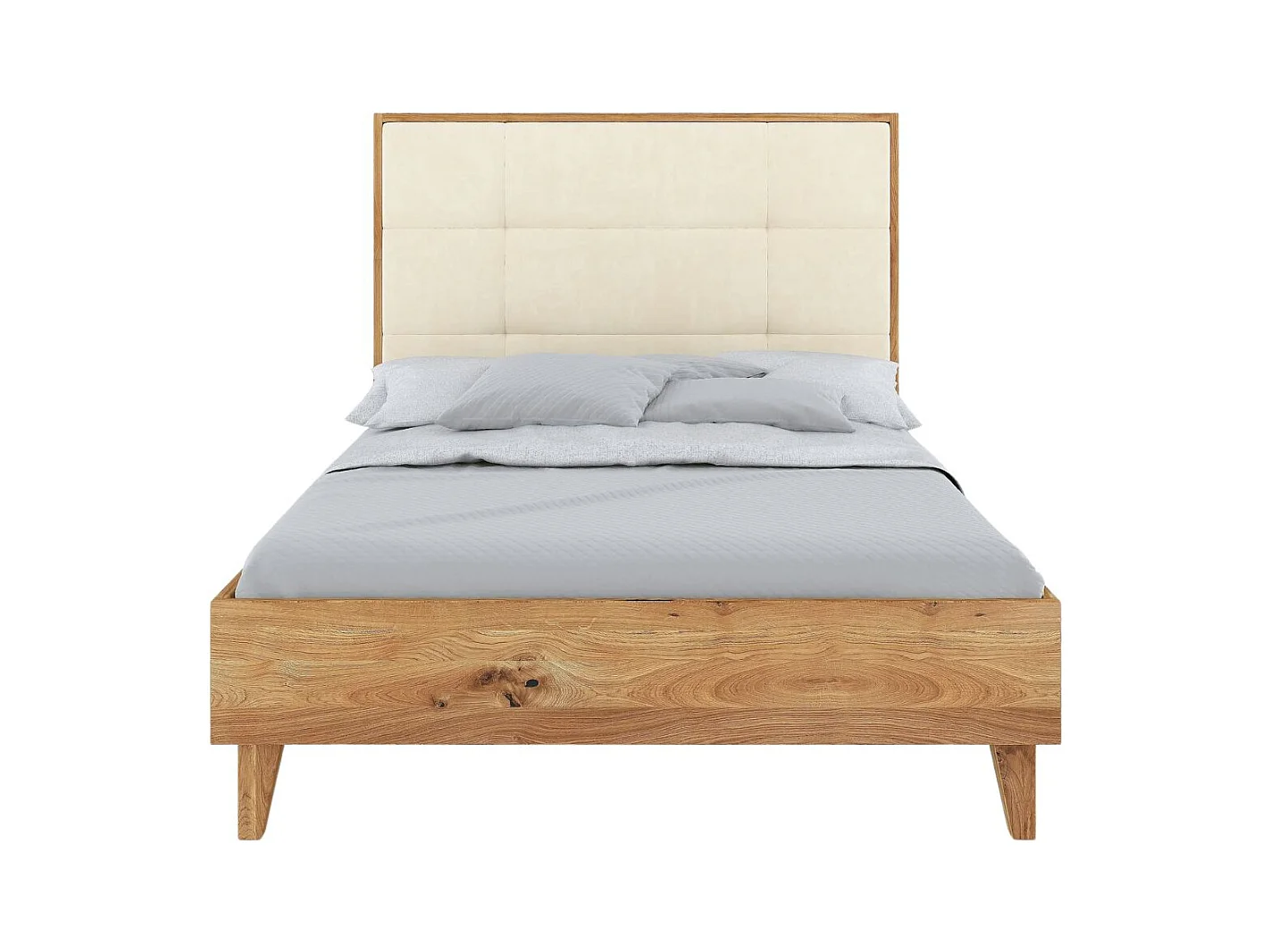 Massivholzbett Frida, gepolstertes kopfteil, eiche - lackiert, naturfarben/ecru, 180x200