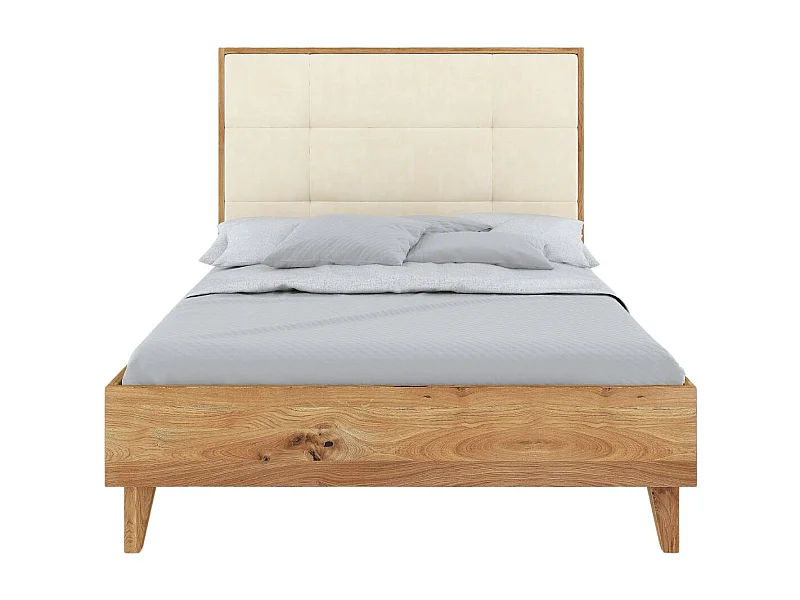Massivholzbett Frida, gepolstertes kopfteil, eiche - lackiert, naturfarben/ecru, 140x200