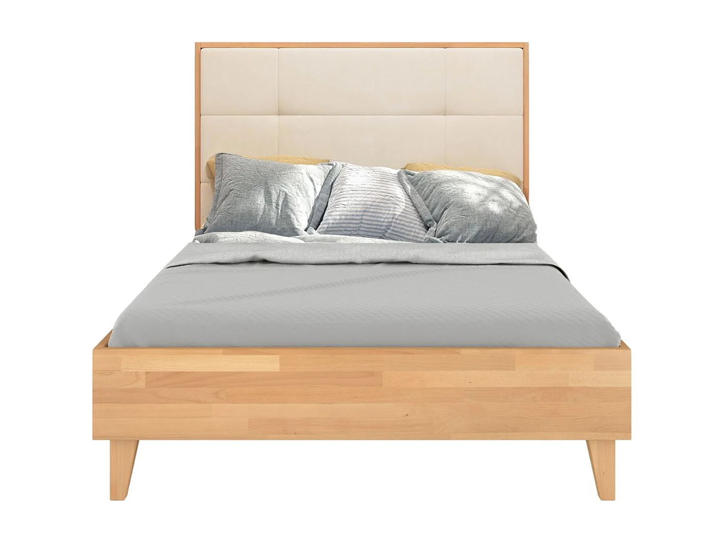 Massivholzbett Frida, gepolstertes kopfteil, buche - lackiert, naturfarben, 180x200