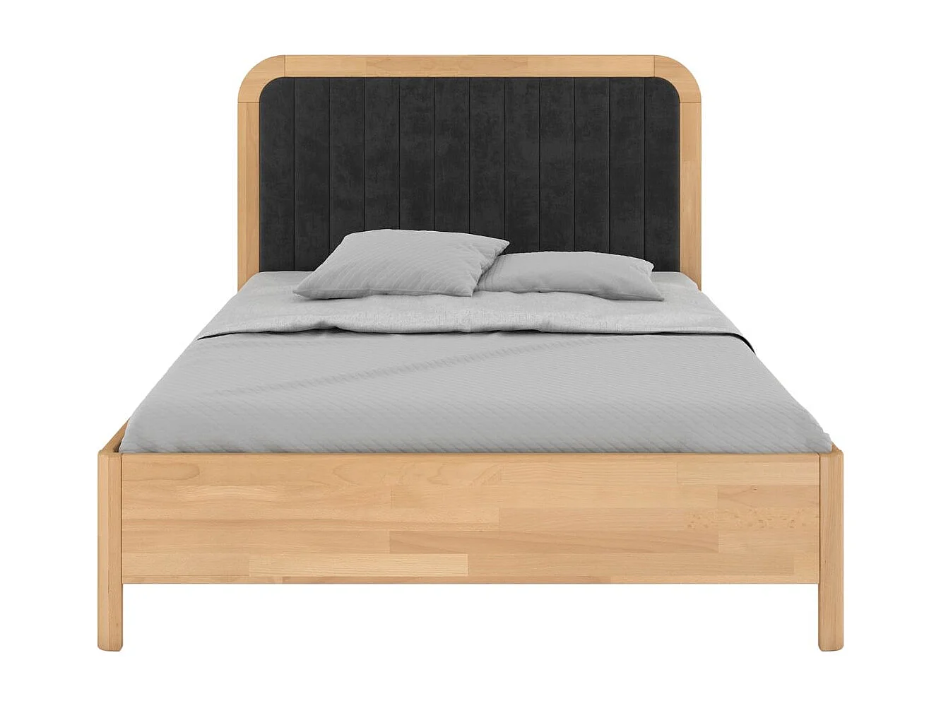 Massivholzbett Modena, gepolstertes kopfteil, buche - lackiert, naturfarben/schwarz, 140x200