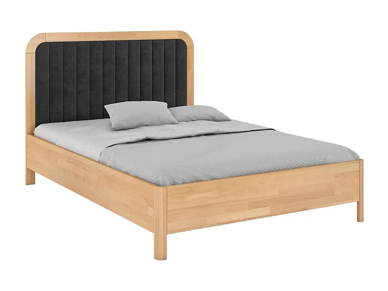 Massivholzbett Modena, gepolstertes kopfteil, buche - lackiert, naturfarben/schwarz, 140x200