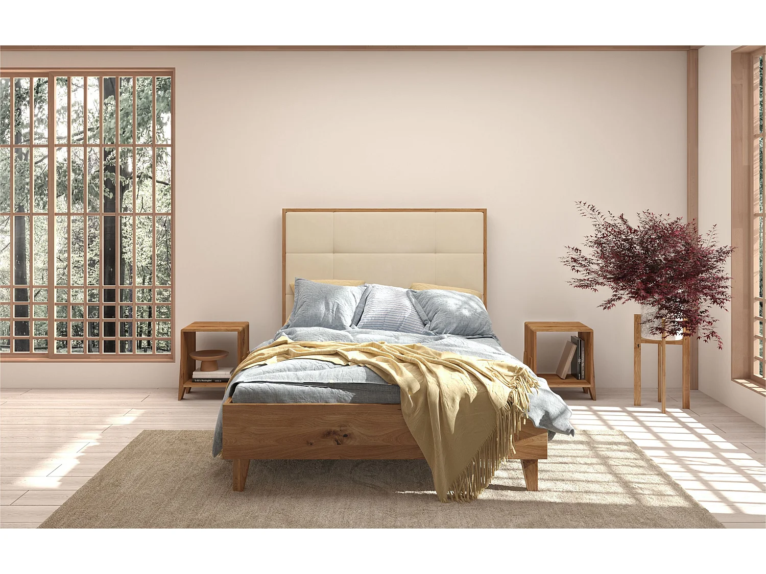 Łóżko dębowe Visby FRIDA/ 160X200 cm, kolor naturalny/ecru