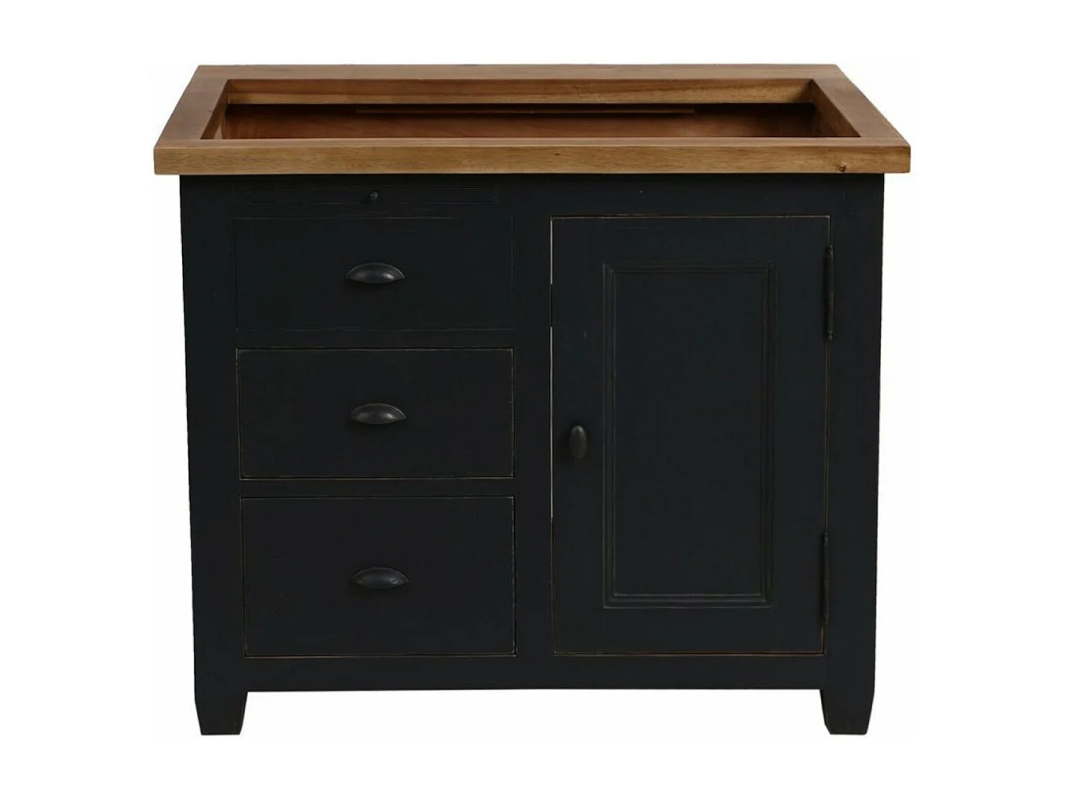 Meuble évier 1 porte 3 tiroirs Bois Noir - Brocante Interior's