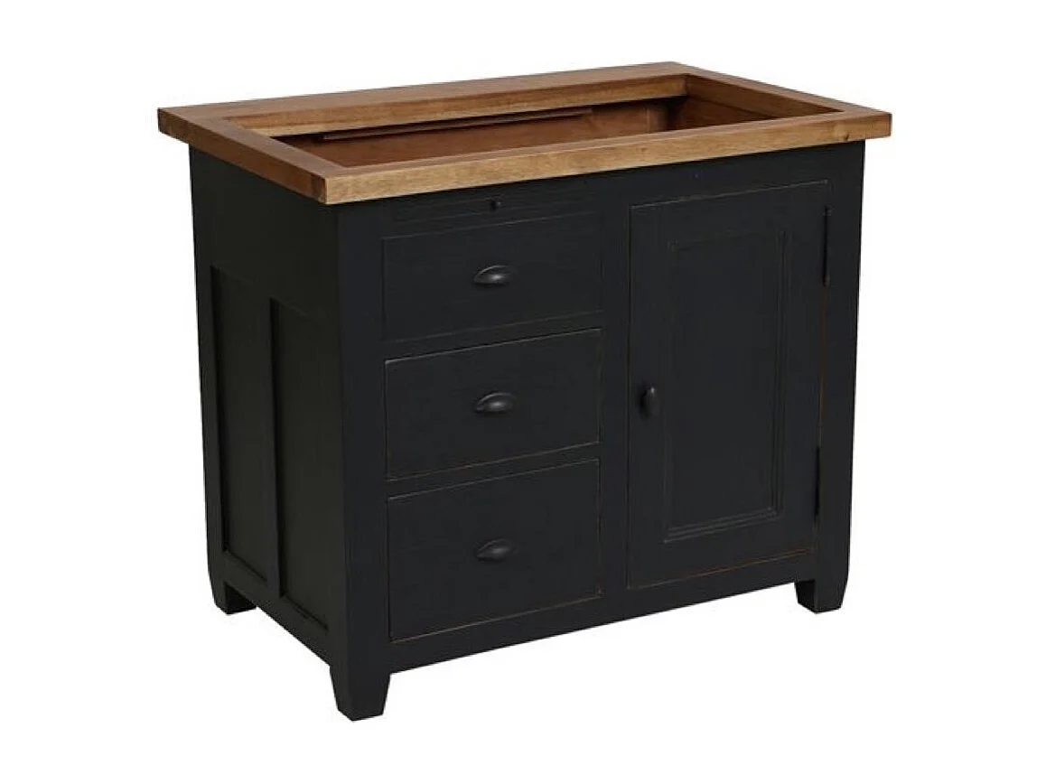 Meuble évier 1 porte 3 tiroirs Bois Noir - Brocante Interior's
