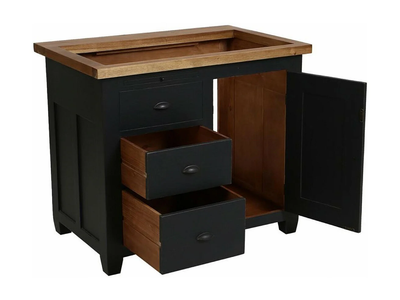 Meuble évier 1 porte 3 tiroirs Bois Noir - Brocante Interior's