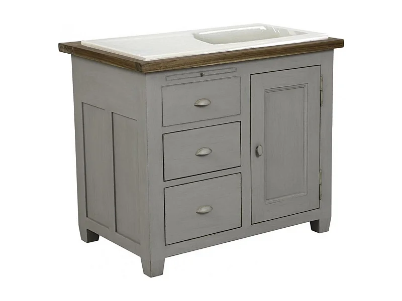 Evier 1 bac et 1 égouttoir Grès Blanc - Accessoires Interior's