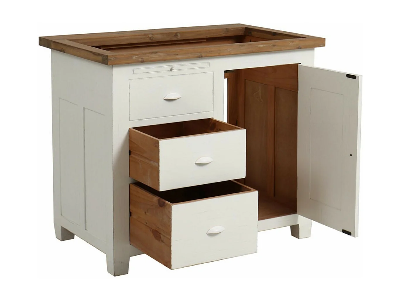 Meuble évier 1 porte 3 tiroirs Bois Blanc - Brocante Interior's