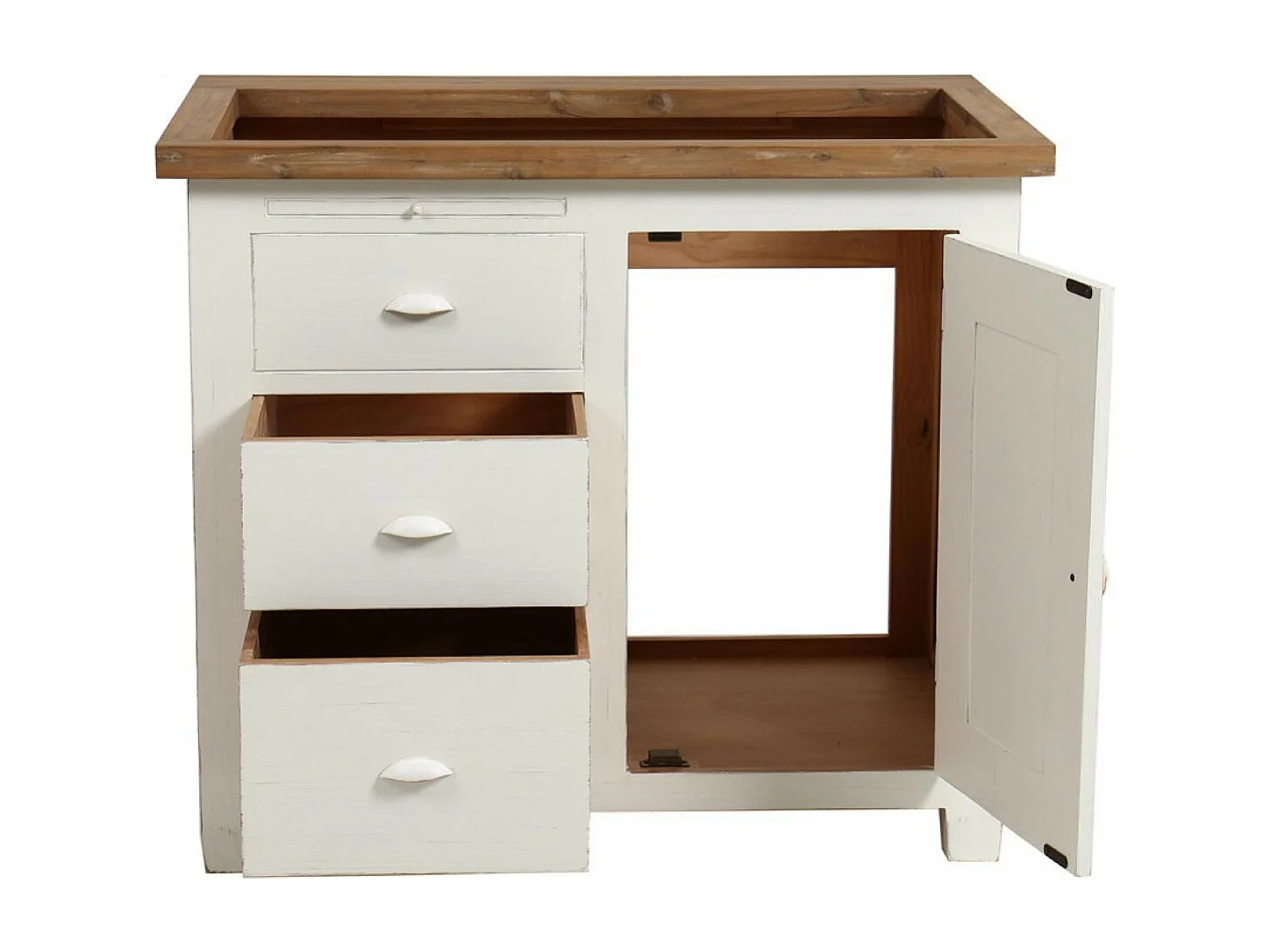 Meuble évier 1 porte 3 tiroirs Bois Blanc - Brocante Interior's