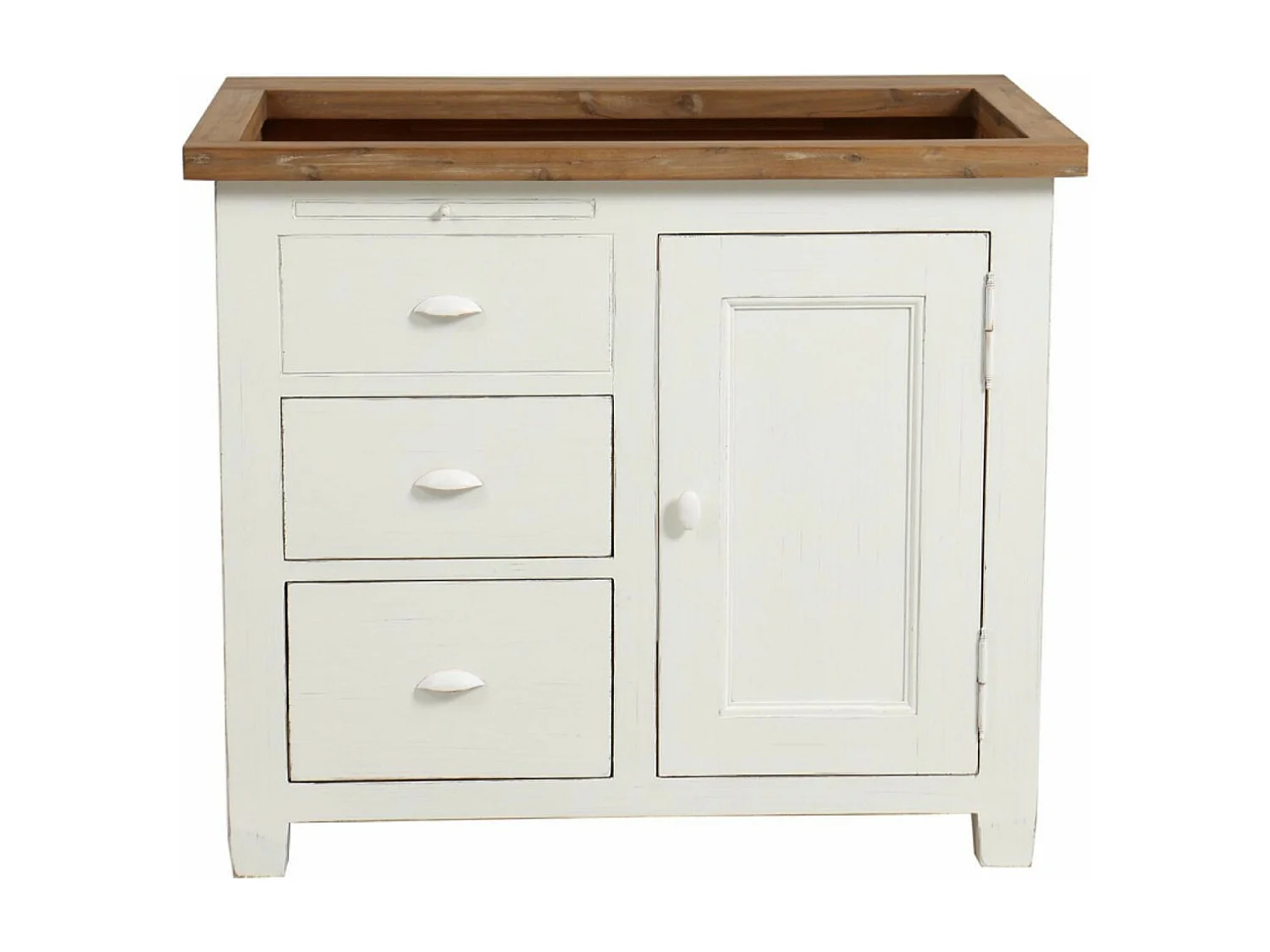 Meuble évier 1 porte 3 tiroirs Bois Blanc - Brocante Interior's