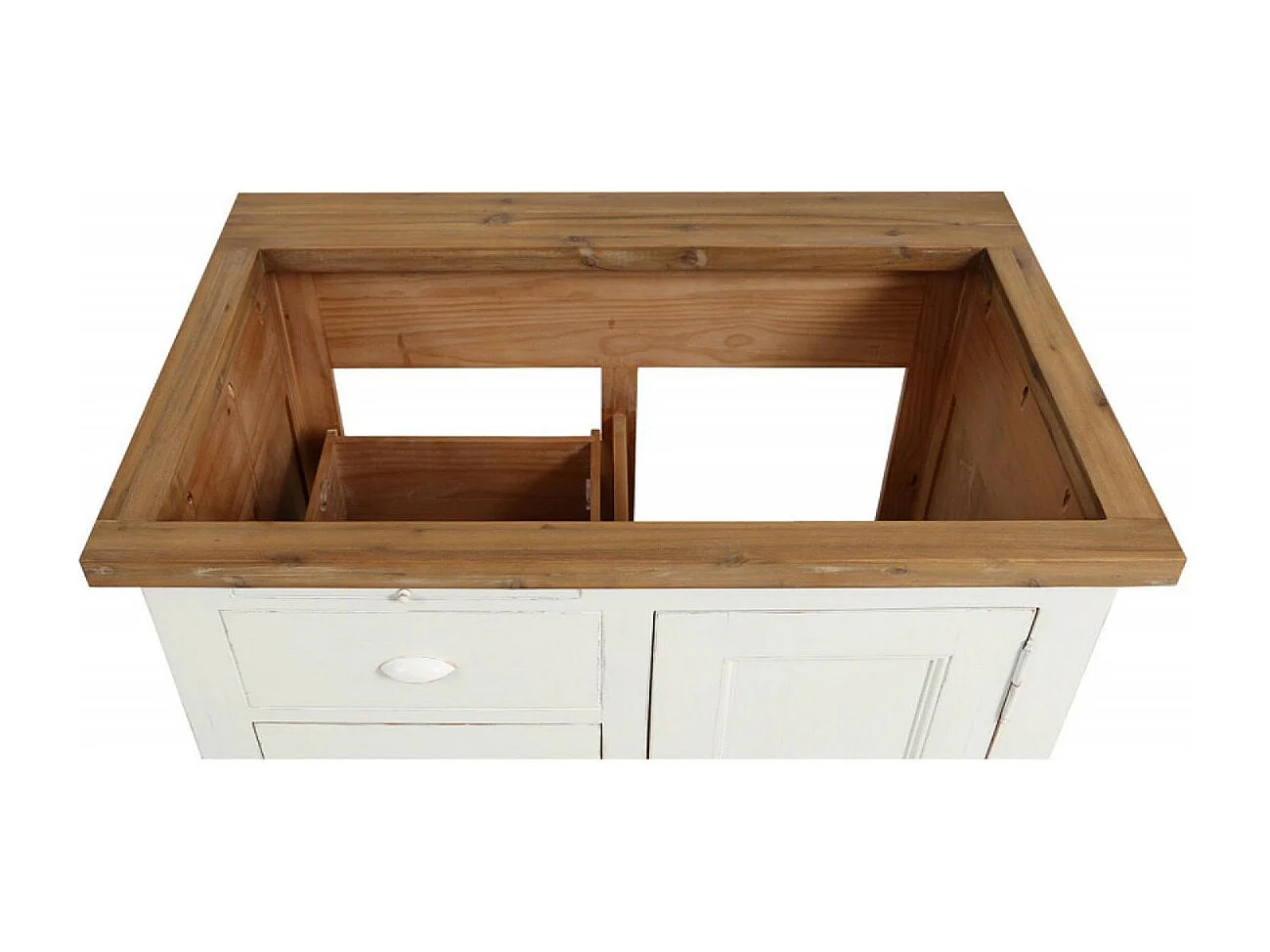 Meuble évier 1 porte 3 tiroirs Bois Blanc - Brocante Interior's