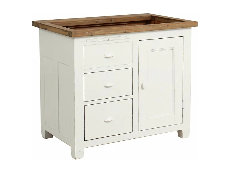 Meuble évier 1 porte 3 tiroirs Bois Blanc - Brocante Interior's