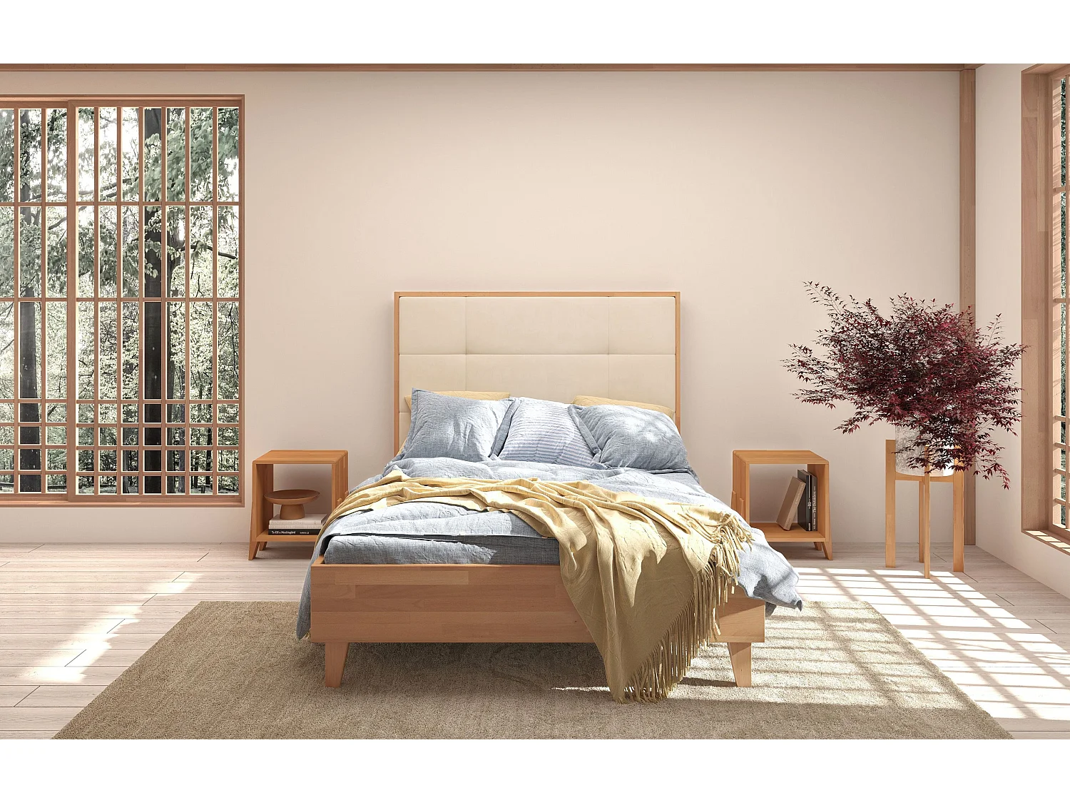 Łóżko bukowe Visby FRIDA/ 160X200 cm, kolor naturalny/ecru