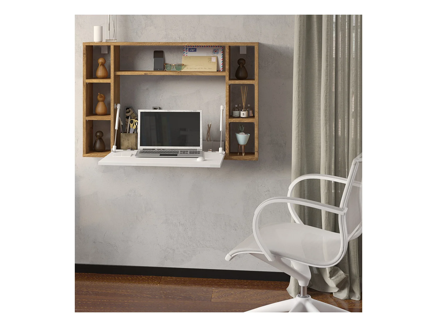 Escritorio suspendido MUSE roble burdeos / blanco brillante