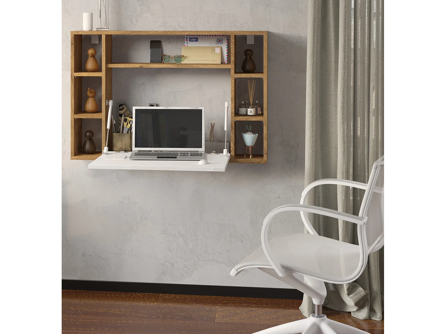 Hängeschreibtisch MUSE Bordeaux-Eiche / weiß glänzend