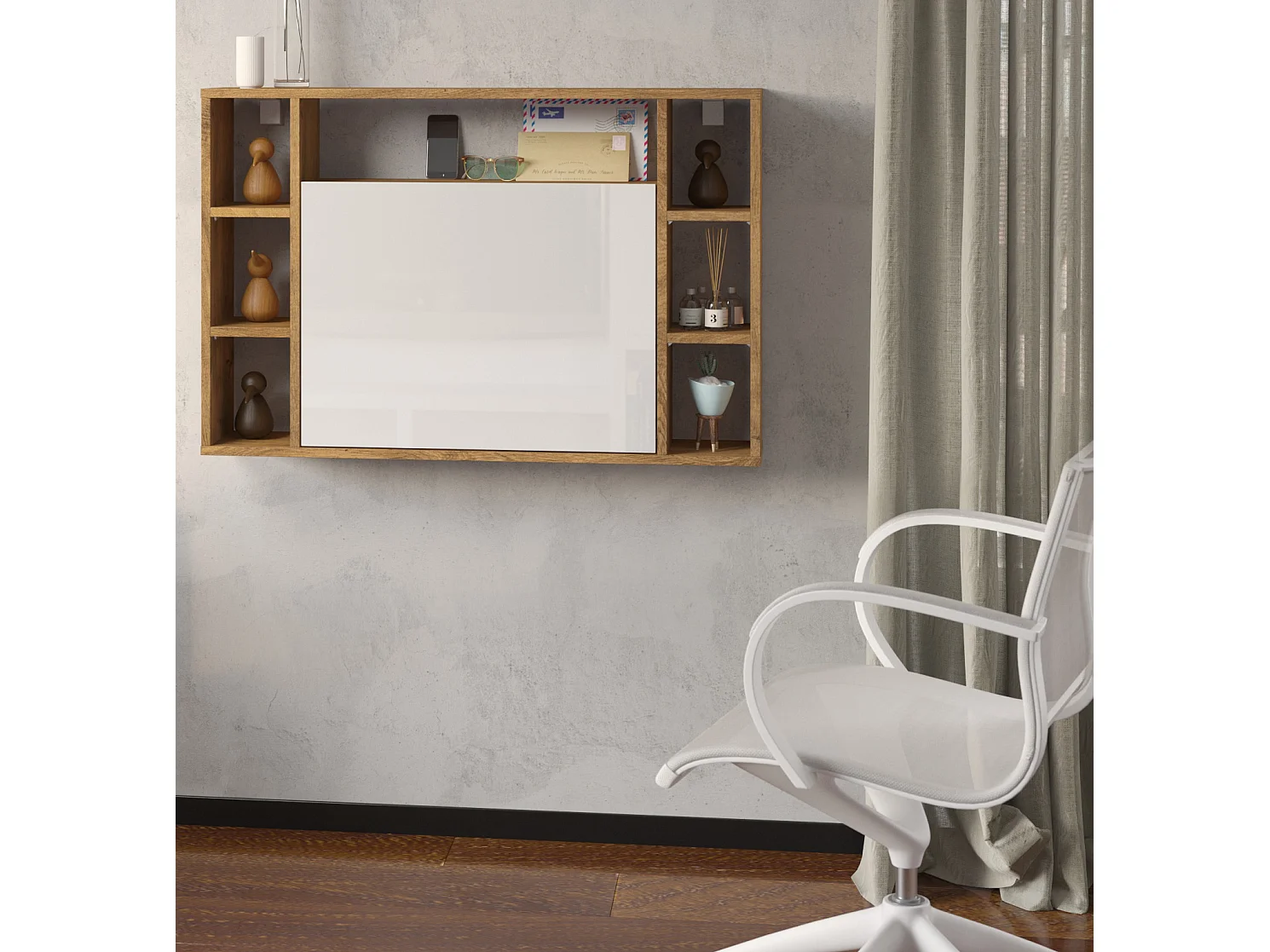 Hängeschreibtisch MUSE Bordeaux-Eiche / weiß glänzend