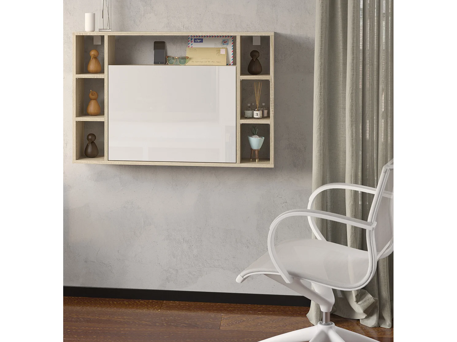 Hangend bureau MUSE Sonoma eiken / wit glanzend