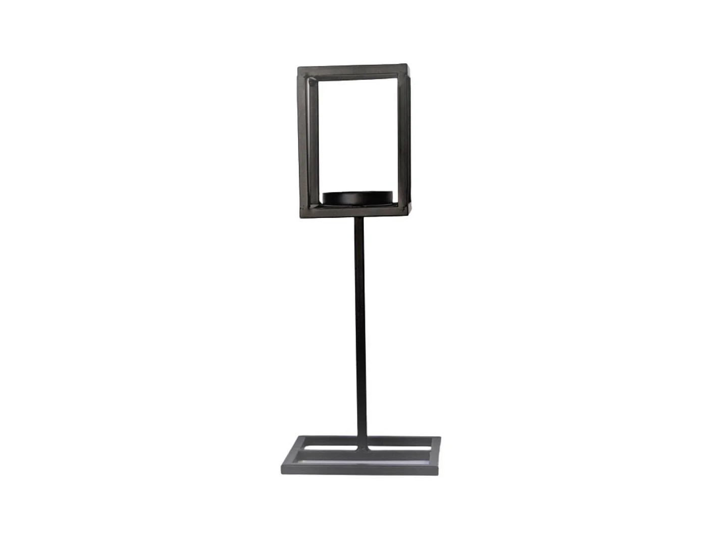 Bougeoir carré sur pied en métal noir 11 x 40cm