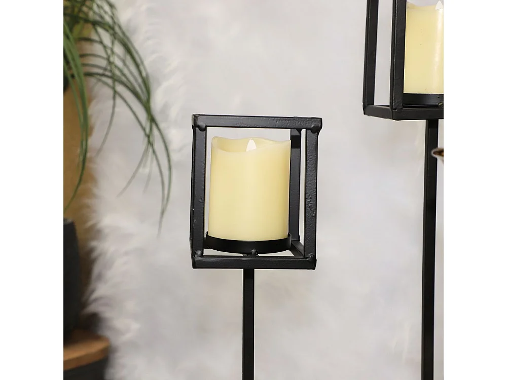Bougeoir carré sur pied en métal noir 11 x 40cm