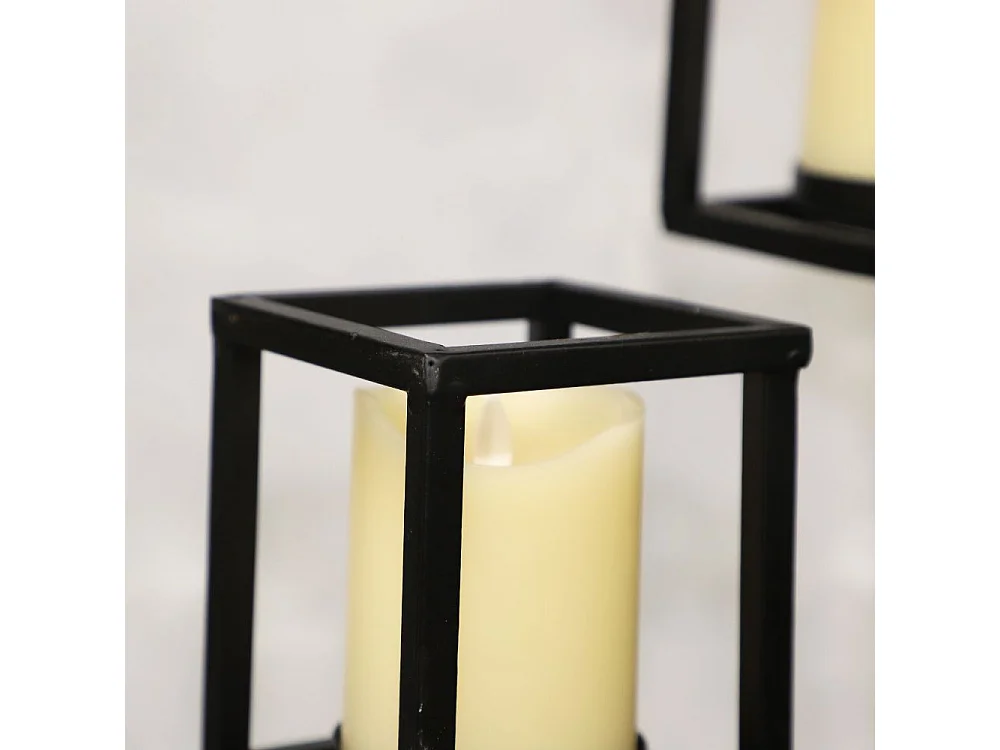 Bougeoir carré sur pied en métal noir 11 x 40cm