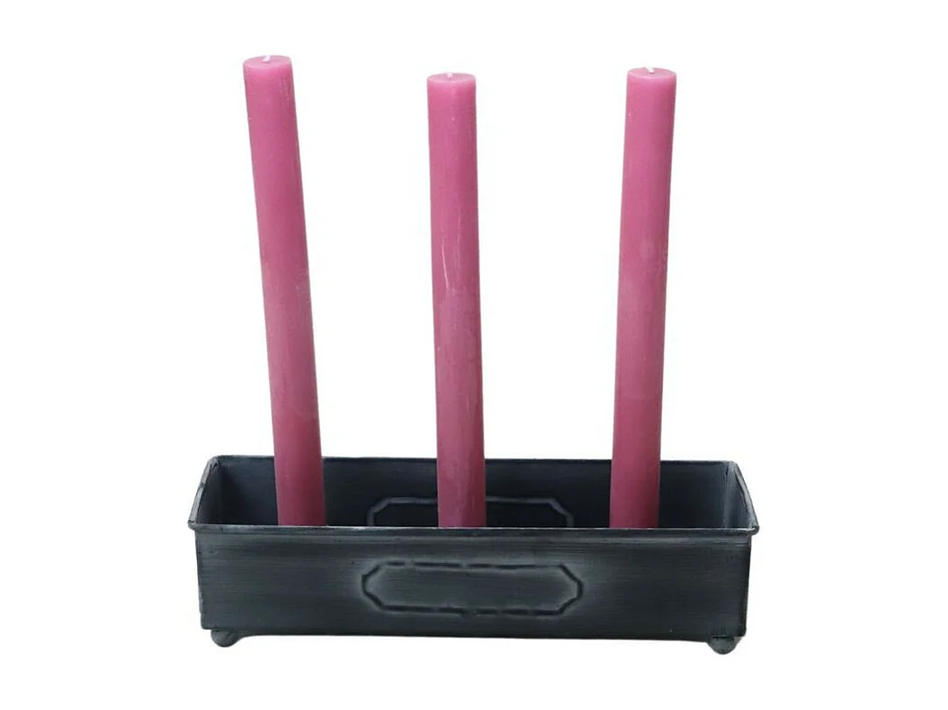 Porte bougies en métal gris 25.5 x 9.5 cm