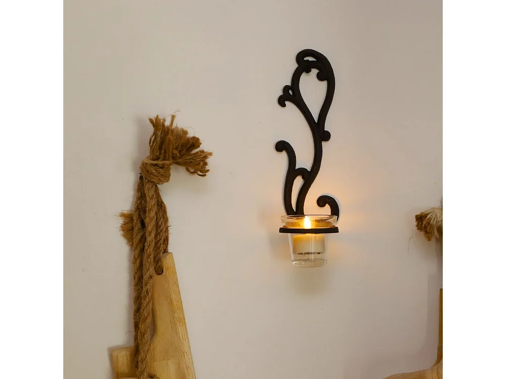 Bougeoir mural en fonte marron 25 x 10 cm