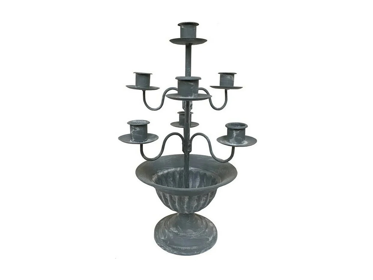 Bougeoir 7 branches en métal gris Ø.21 x 32 cm