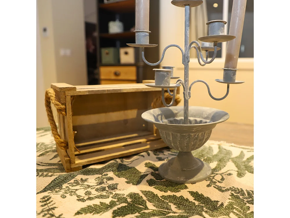 Bougeoir 7 branches en métal gris Ø.21 x 32 cm