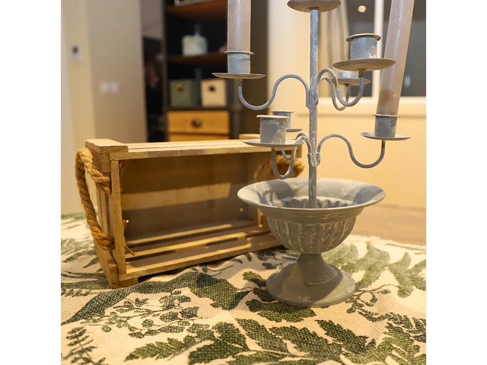 Bougeoir 7 branches en métal gris Ø.21 x 32 cm