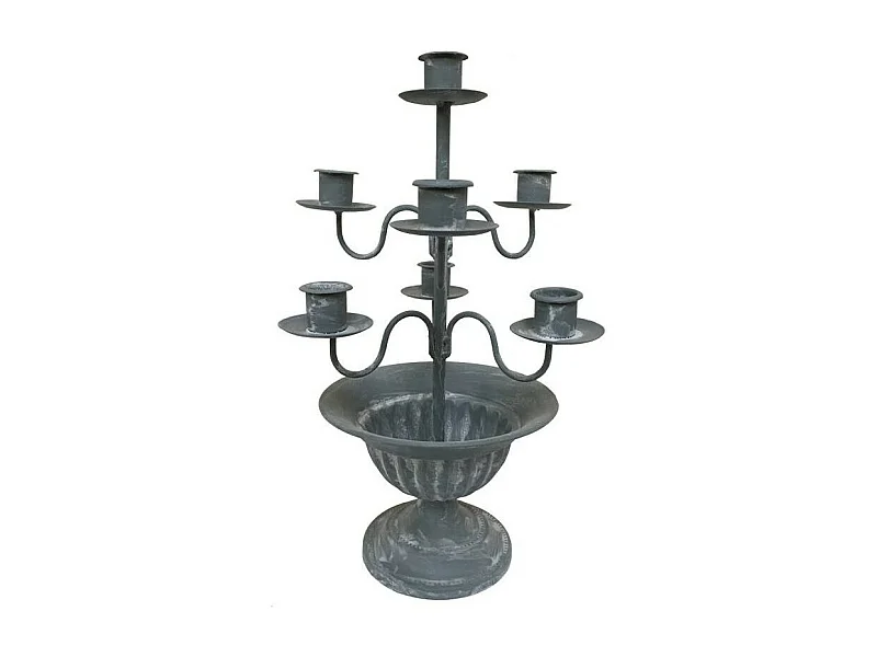 Bougeoir 7 branches en métal gris Ø.21 x 32 cm