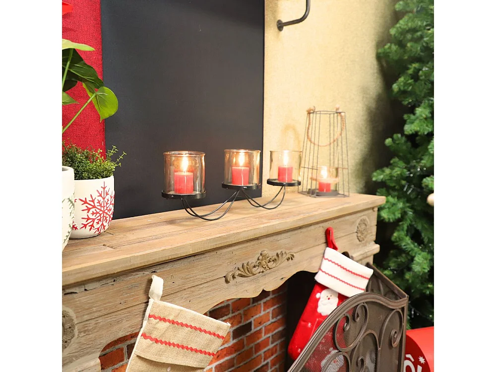 Photophore bougie Noël bougeoir lanterne métal verre noir 50cm